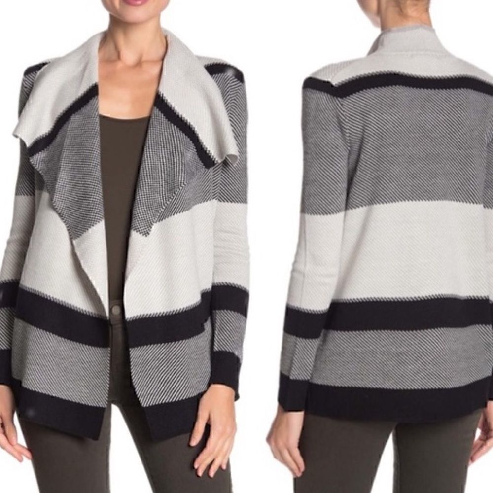 Cable & gauge Open Cardigan Womens Size Small Bold striped Knit sweater Duster